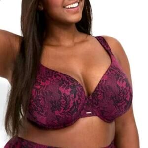 Cacique Pink Black Modern Luxe Lightly Lined Full Coverage Bra 42H Full Figure